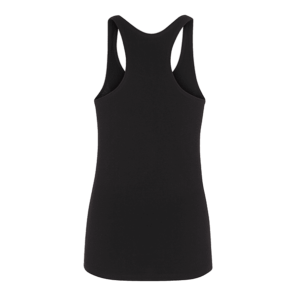 Sort tanktop set bagfra med bryderryg-design.